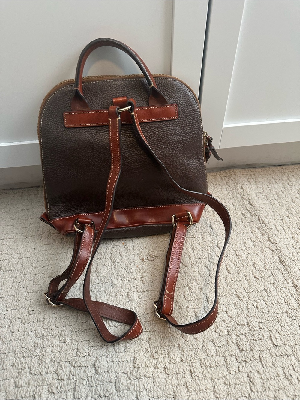 Dooney & Bourke Dark Brown Backpack with Saddle Trim - Picture 2 of 4